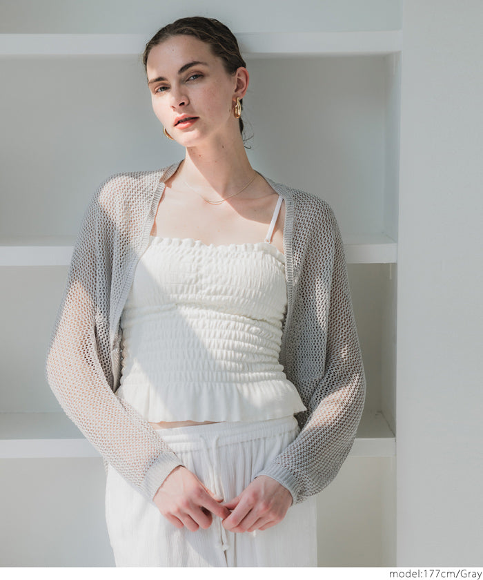 コカ coca 麻タッチメッシュカーディガン (Black) Black