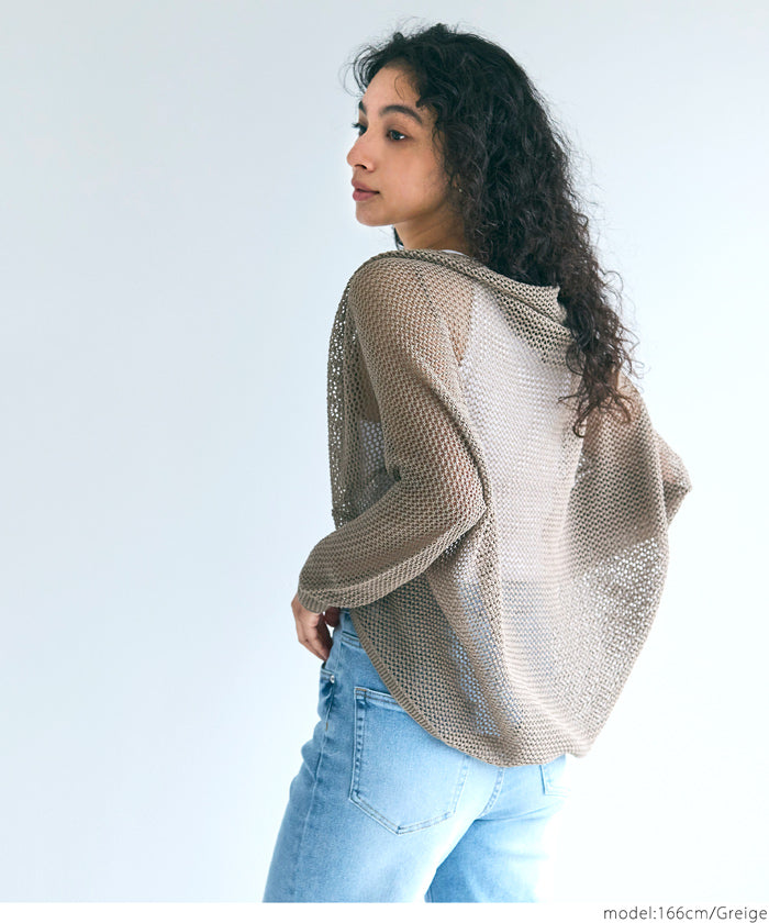 コカ coca 麻タッチメッシュカーディガン (Black) Black