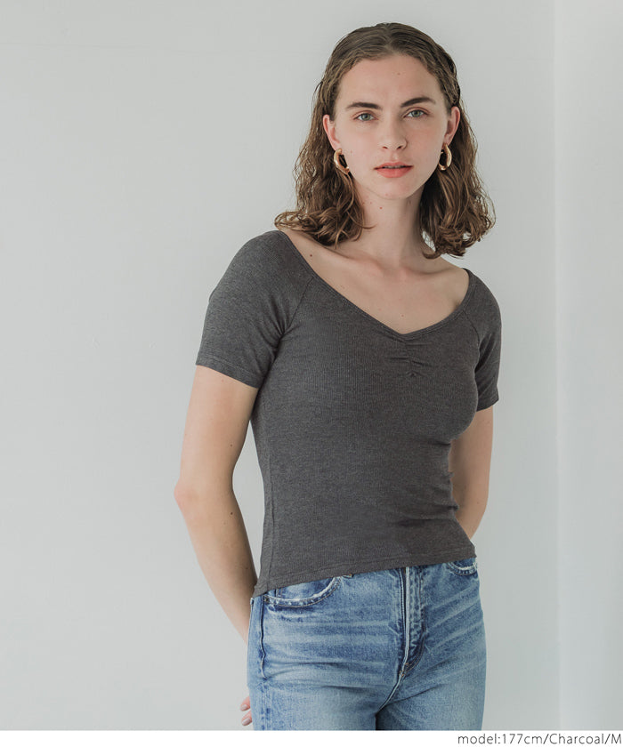 コカ coca リブギャザートップス (Black) Black