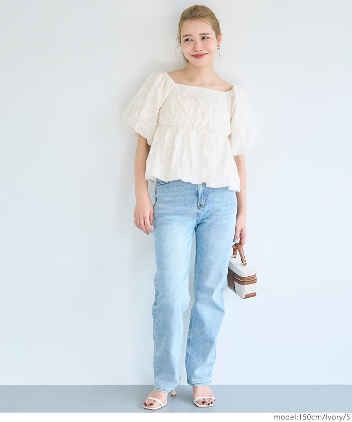 コカ coca フラワージャカードバルーンブラウス (Lt.green) Lt.green