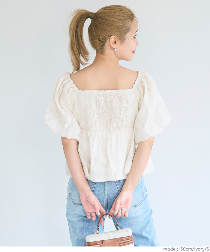 コカ coca フラワージャカードバルーンブラウス (Lt.green) Lt.green