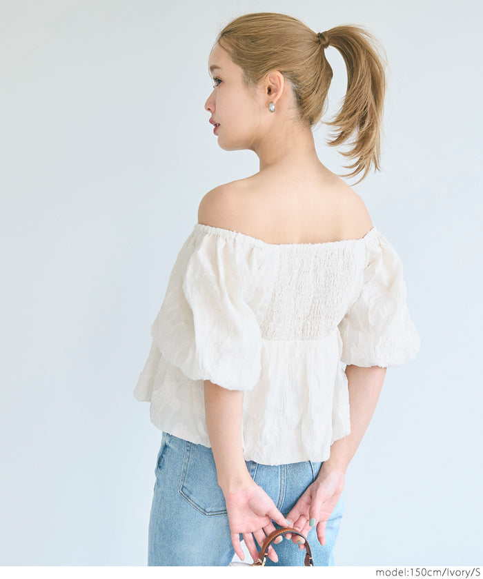 コカ coca フラワージャカードバルーンブラウス (Lt.green) Lt.green