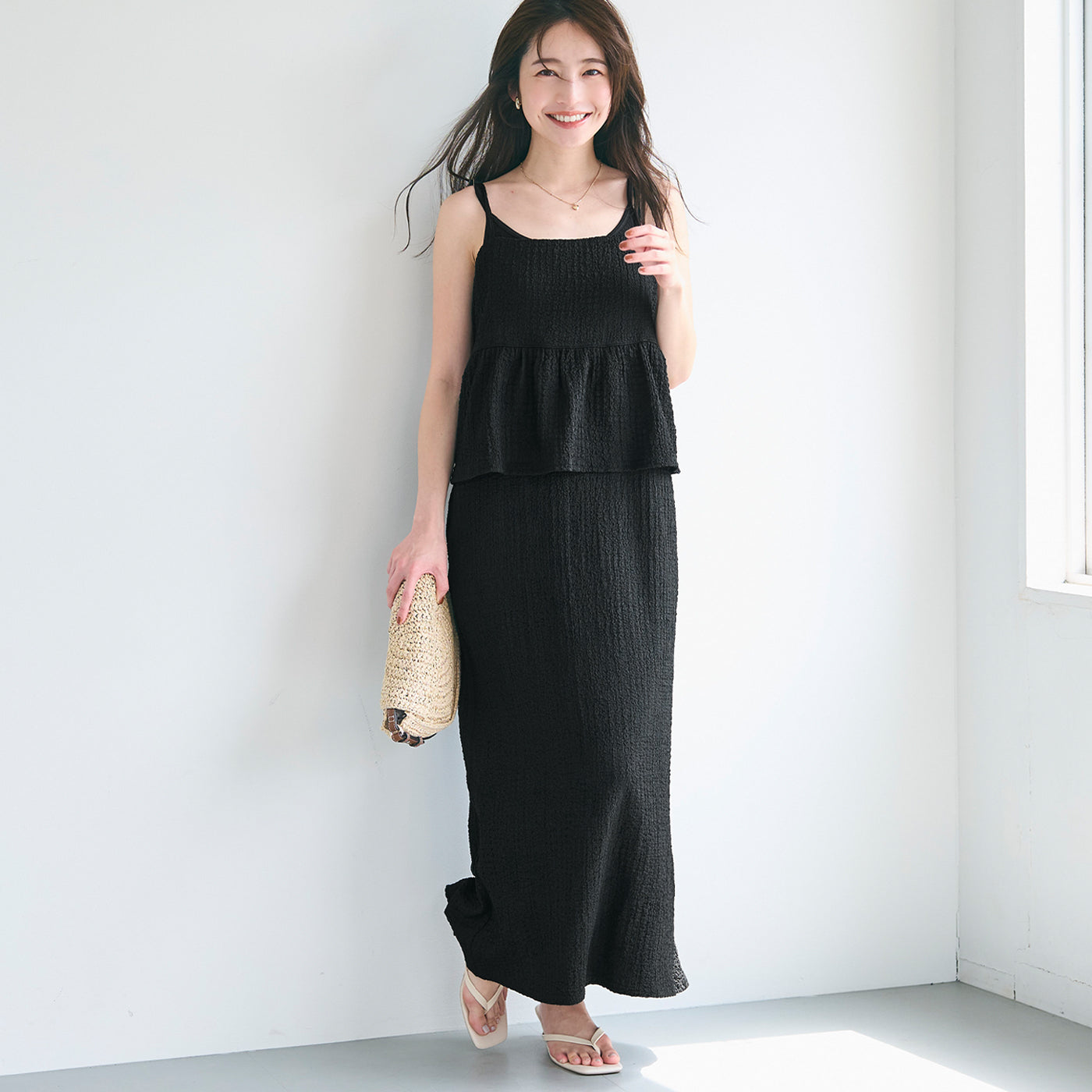 コカ coca ペプラムクロスシャーリングワンピース (Black) Black