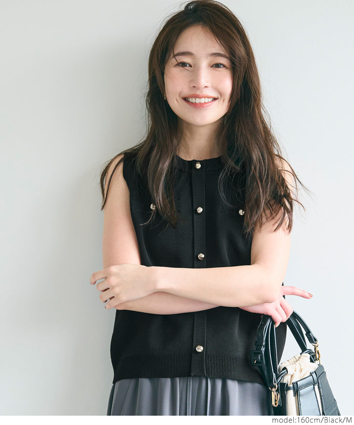 コカ coca ゴールドボタンノースリーブニットプルオーバー (Black) Black