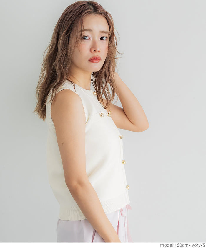 コカ coca ゴールドボタンノースリーブニットプルオーバー (Black) Black