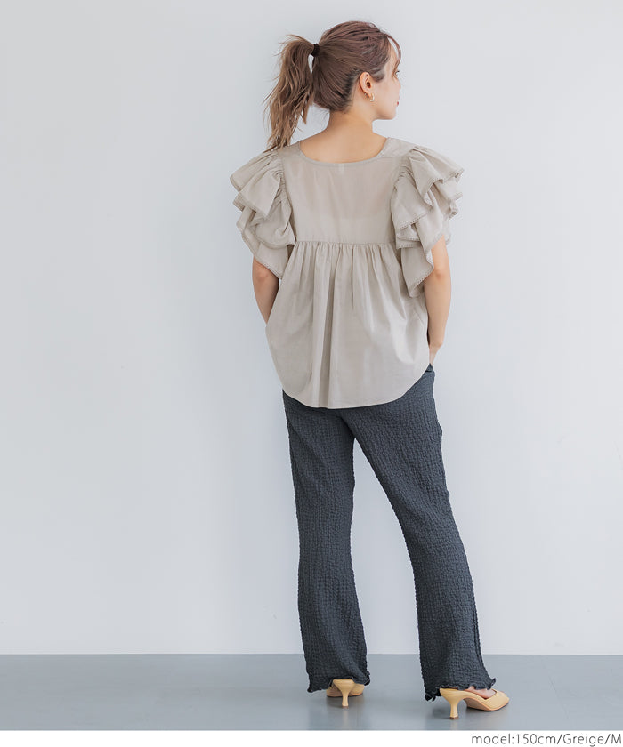 コカ coca Vネック袖フリルブラウス (White) White