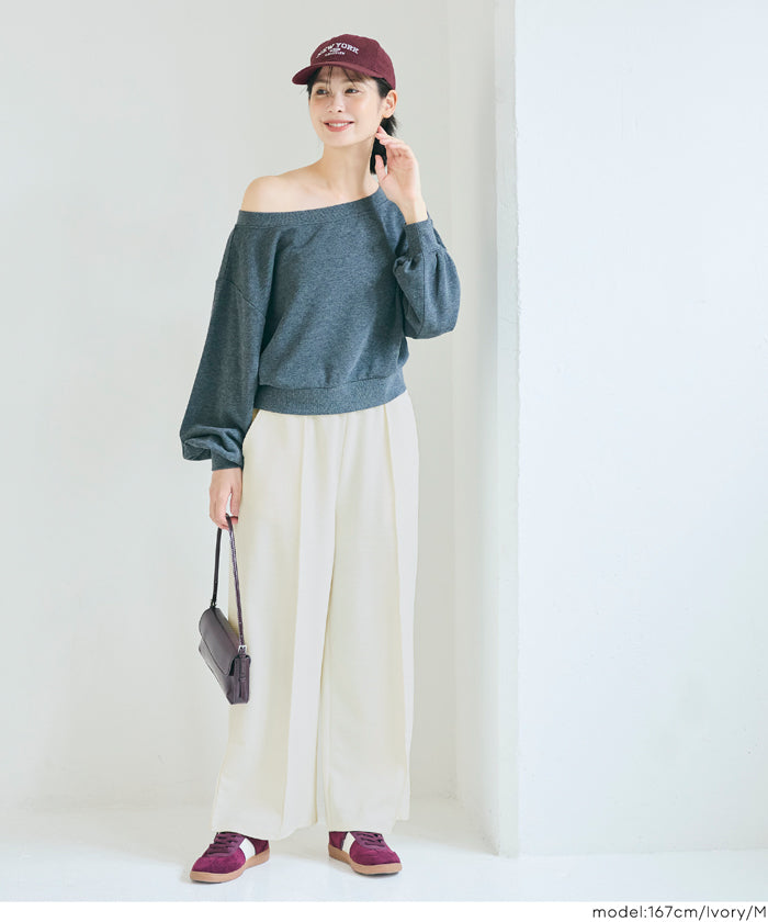 コカ coca エンボスセンターシームワイドパンツ (Ivory) Ivory