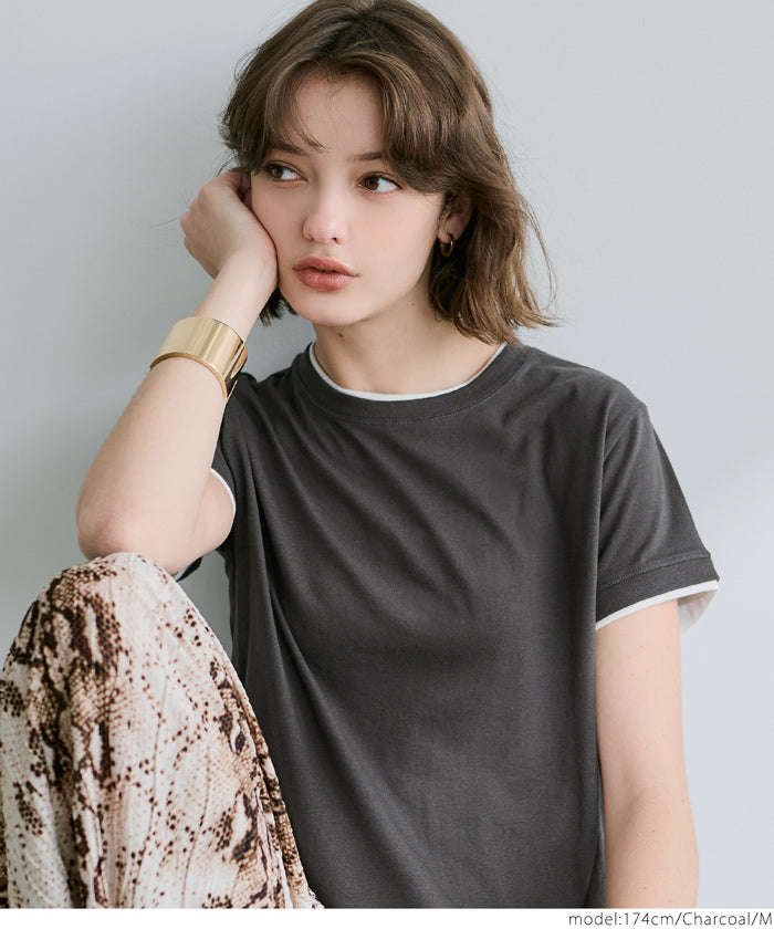 コカ coca レイヤード半袖トップス (Black) Black