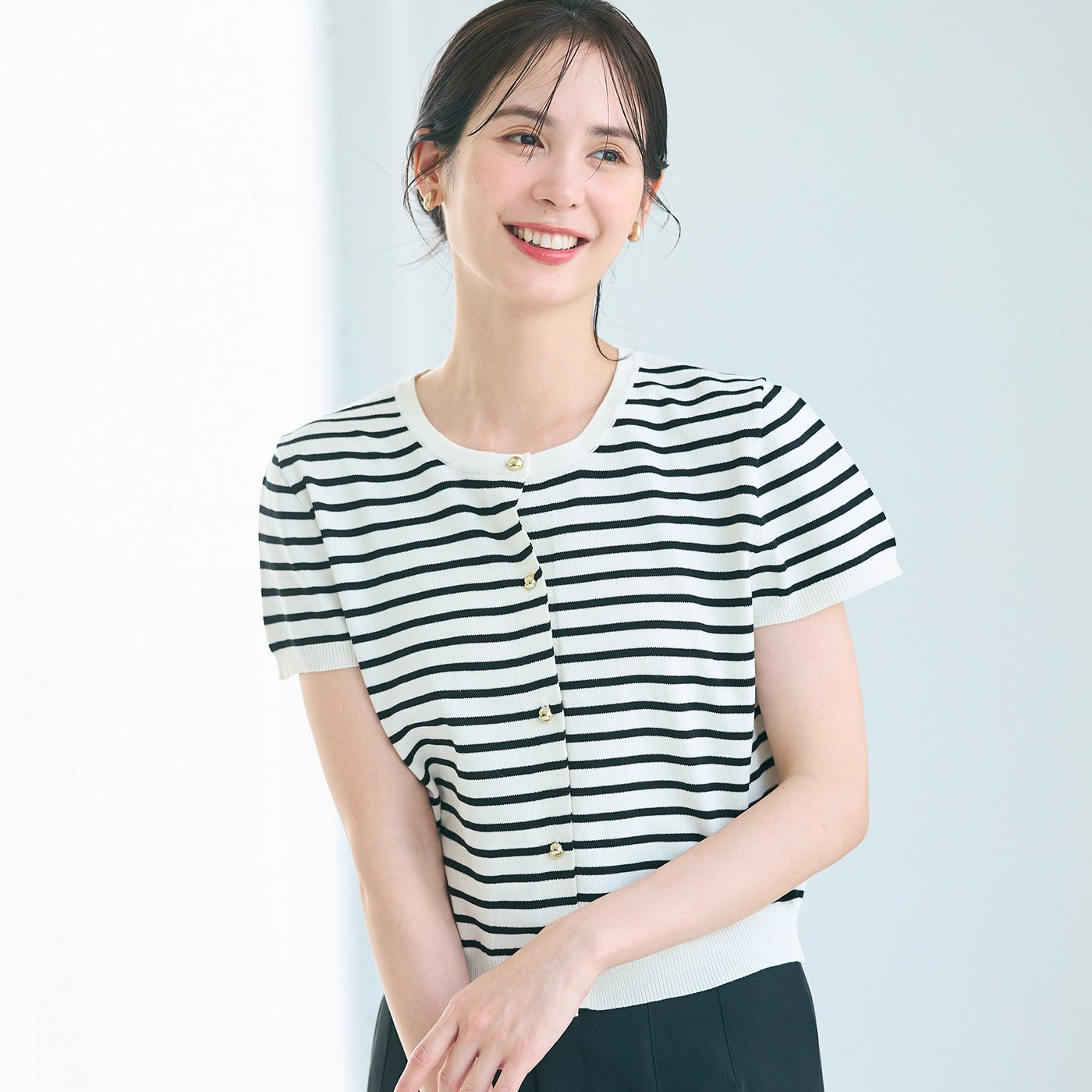 コカ coca 金ボタンニットトップス (Border) Border