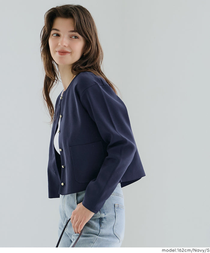 コカ coca ゴールドボタンクルーネックニットカーディガン (Navy) Navy