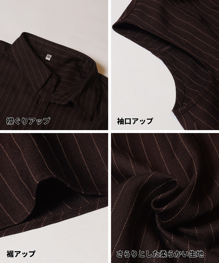 コカ coca ヘリンボーンストライプノースリーブブラウス (Charcoal) Charcoal