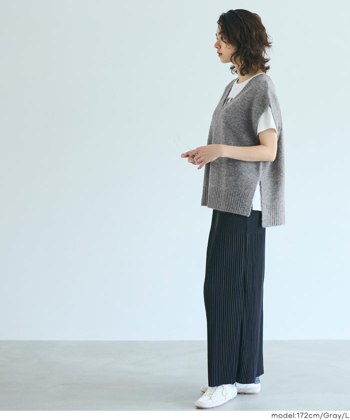 コカ coca ヤク風Vネックニットベスト (Gray) Gray