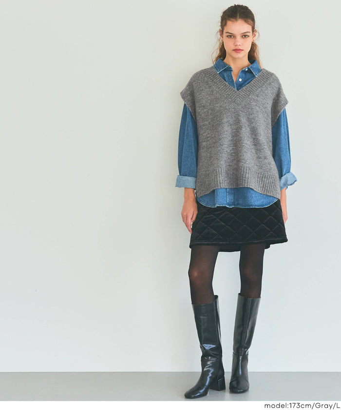コカ coca ヤク風Vネックニットベスト (Gray) Gray