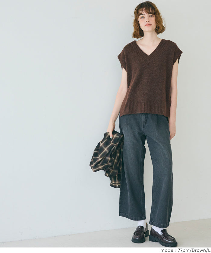 コカ coca ヤク風Vネックニットベスト (Gray) Gray