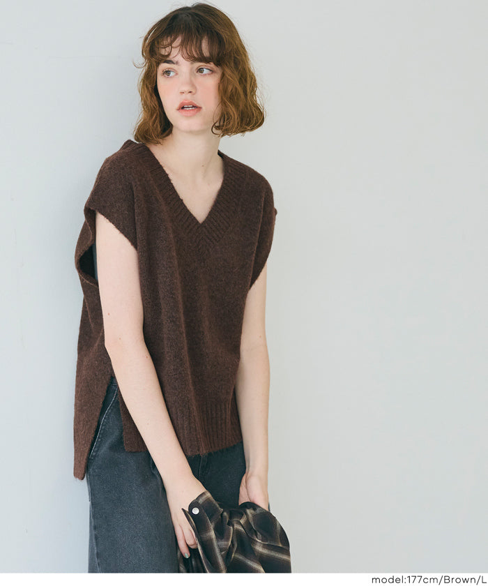 コカ coca ヤク風Vネックニットベスト (Gray) Gray