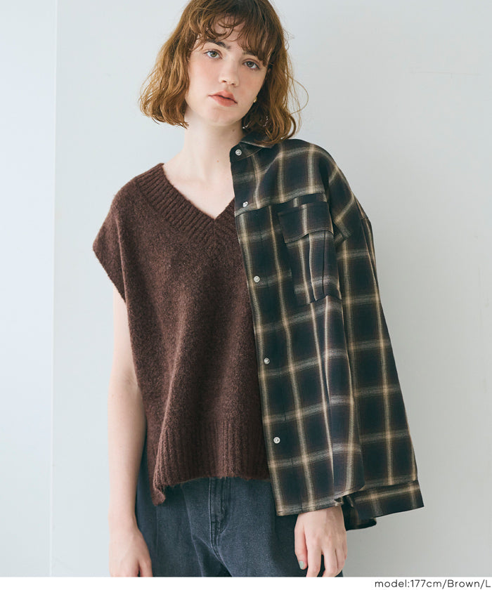 コカ coca ヤク風Vネックニットベスト (Gray) Gray