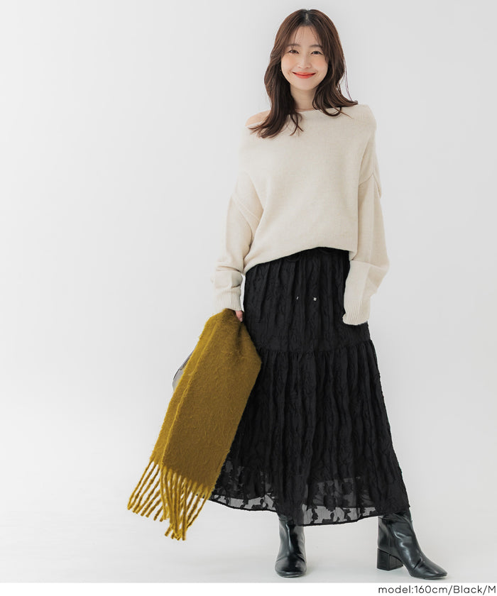 コカ coca ジャカードフラワーギャザースカート (Black) Black