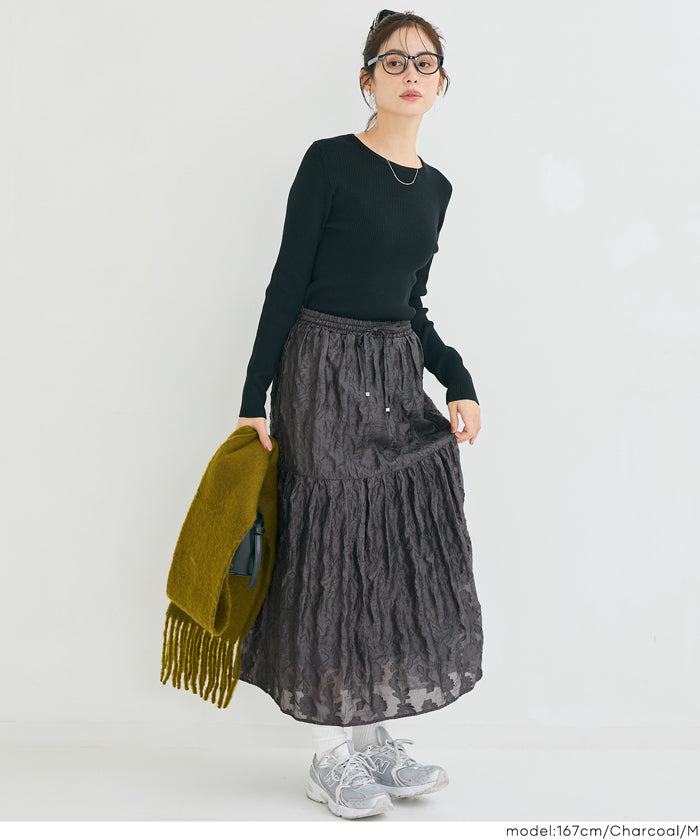 コカ coca ジャカードフラワーギャザースカート (Black) Black