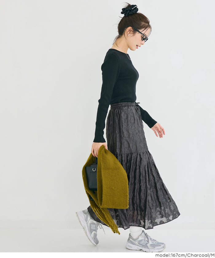 コカ coca ジャカードフラワーギャザースカート (Black) Black