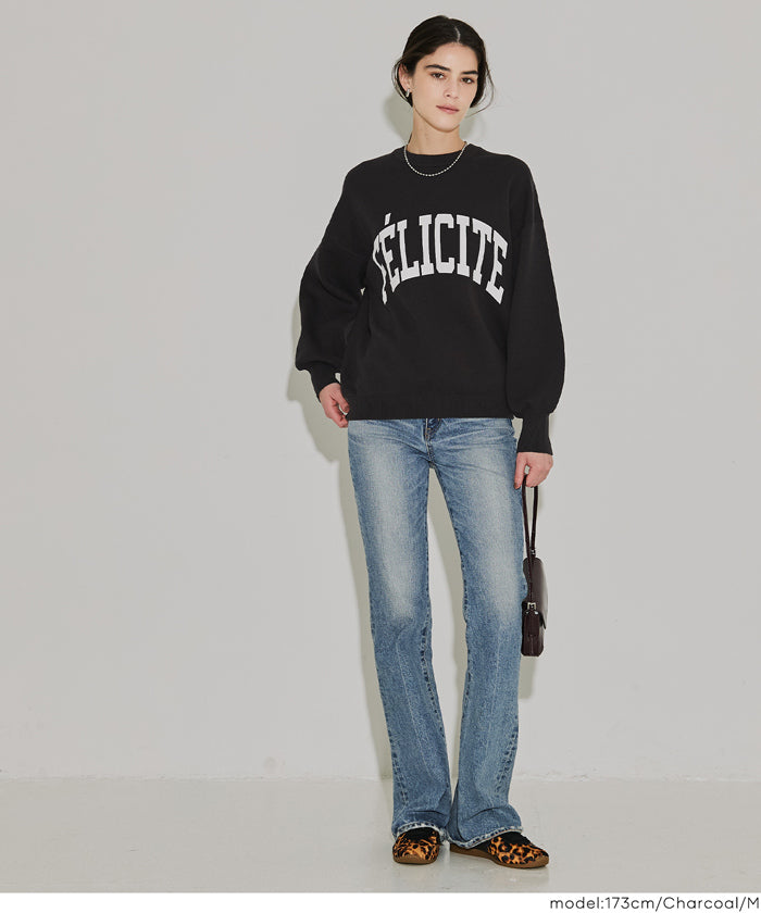 コカ coca スウェットライクニット プリントトップス (Charcoal) Charcoal