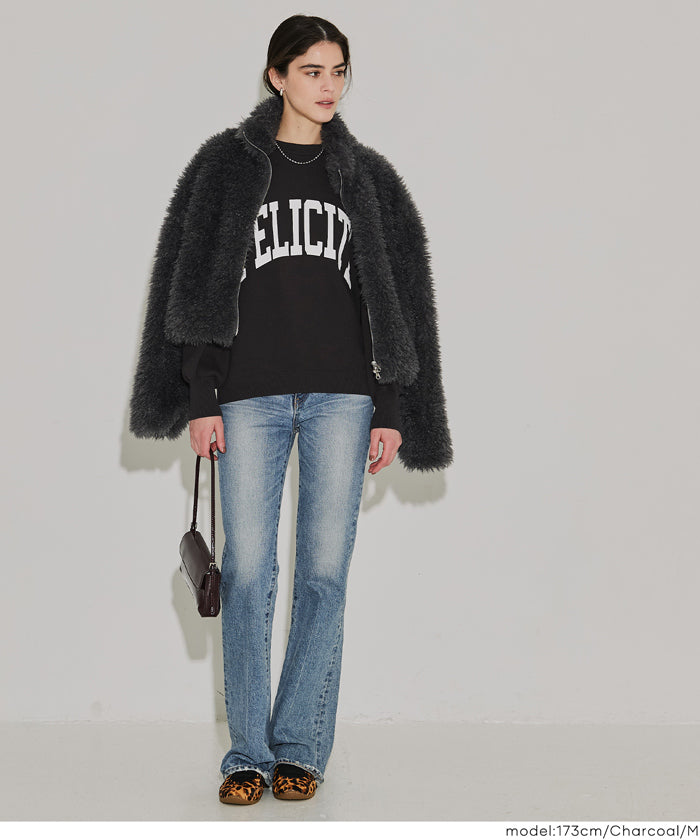 コカ coca スウェットライクニット プリントトップス (Charcoal) Charcoal