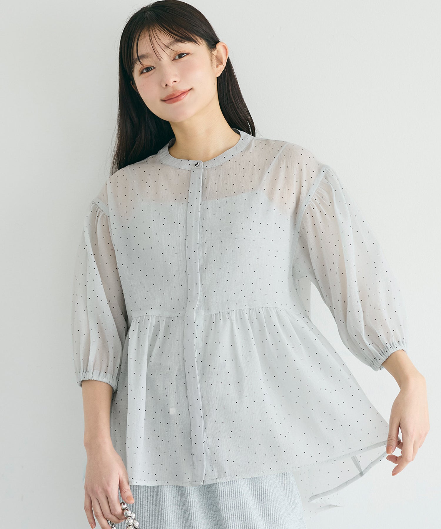 コカ coca シアーフレアブラウス (Gray) Gray