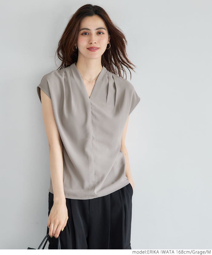 【WEB限定セール】コカ coca とろみVネックブラウス (Khaki) Khaki