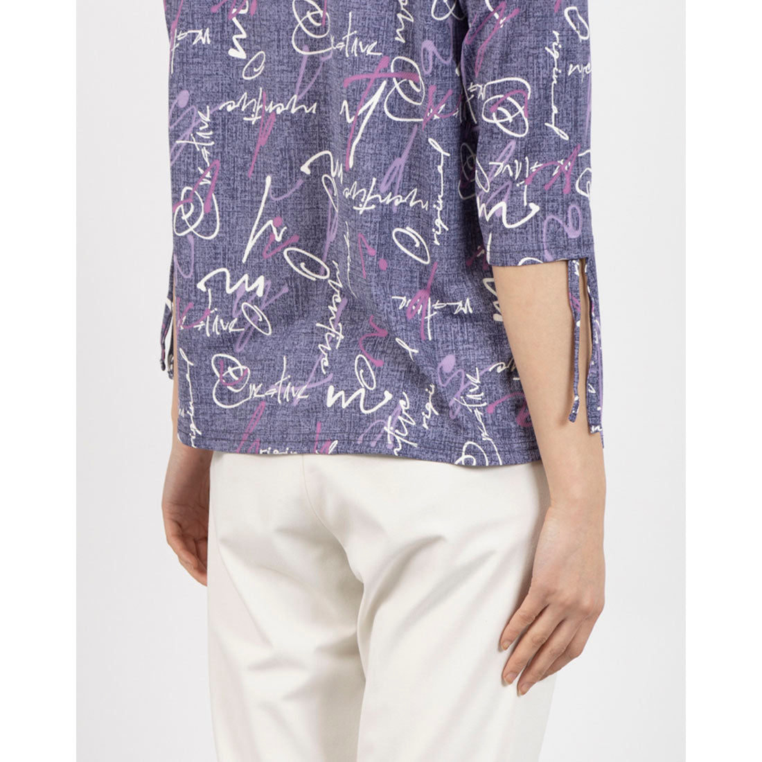 COKETT COLLECTION Letter Pattern Sleeve Shirring Cut and Sew Top