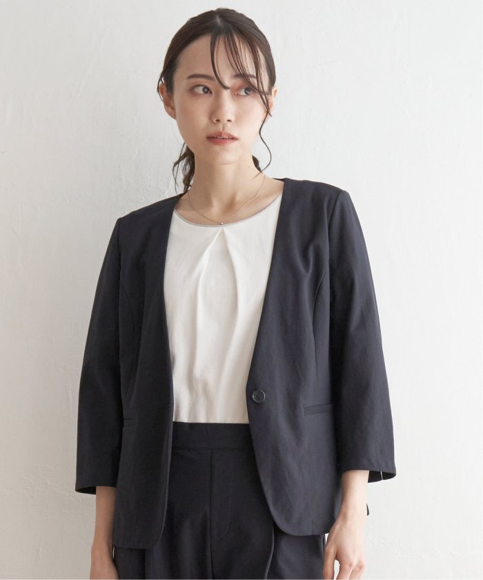 イッカラウンジ ikka LOUNGE 【洗濯機で洗える/セットアップ対応】GOKU楽ツイルストレッチジャケット (ライトグレイ) ライトグレイ