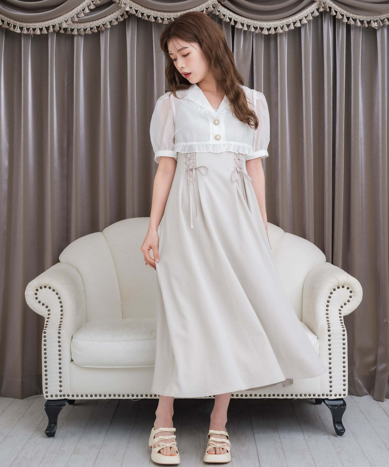 クチュールバイロジータ couture BY ROJITA テーラードシアーブラウス×キャミワンピースセット (ベージュ) ベージュ