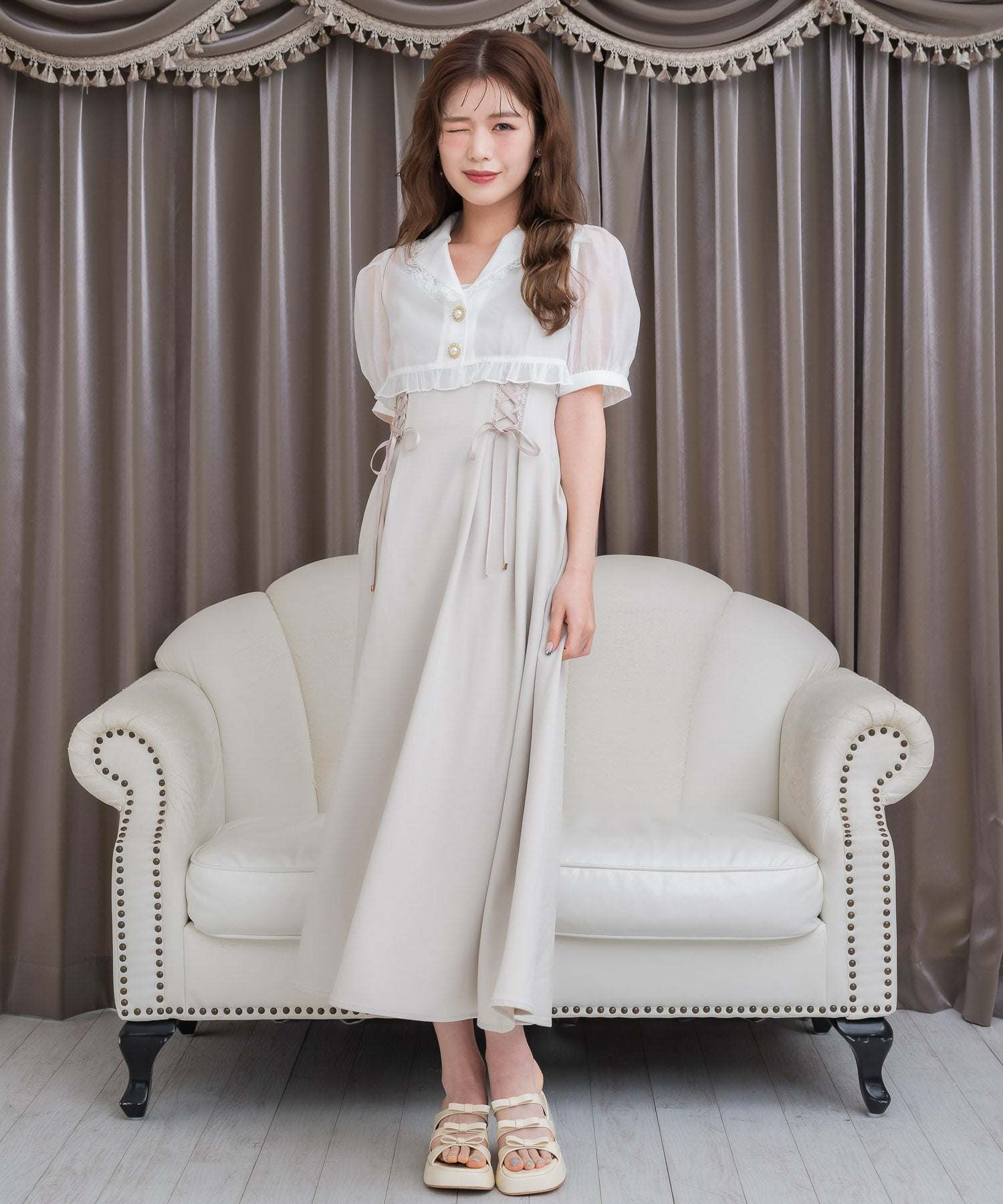 クチュールバイロジータ couture BY ROJITA テーラードシアーブラウス×キャミワンピースセット (ベージュ) ベージュ