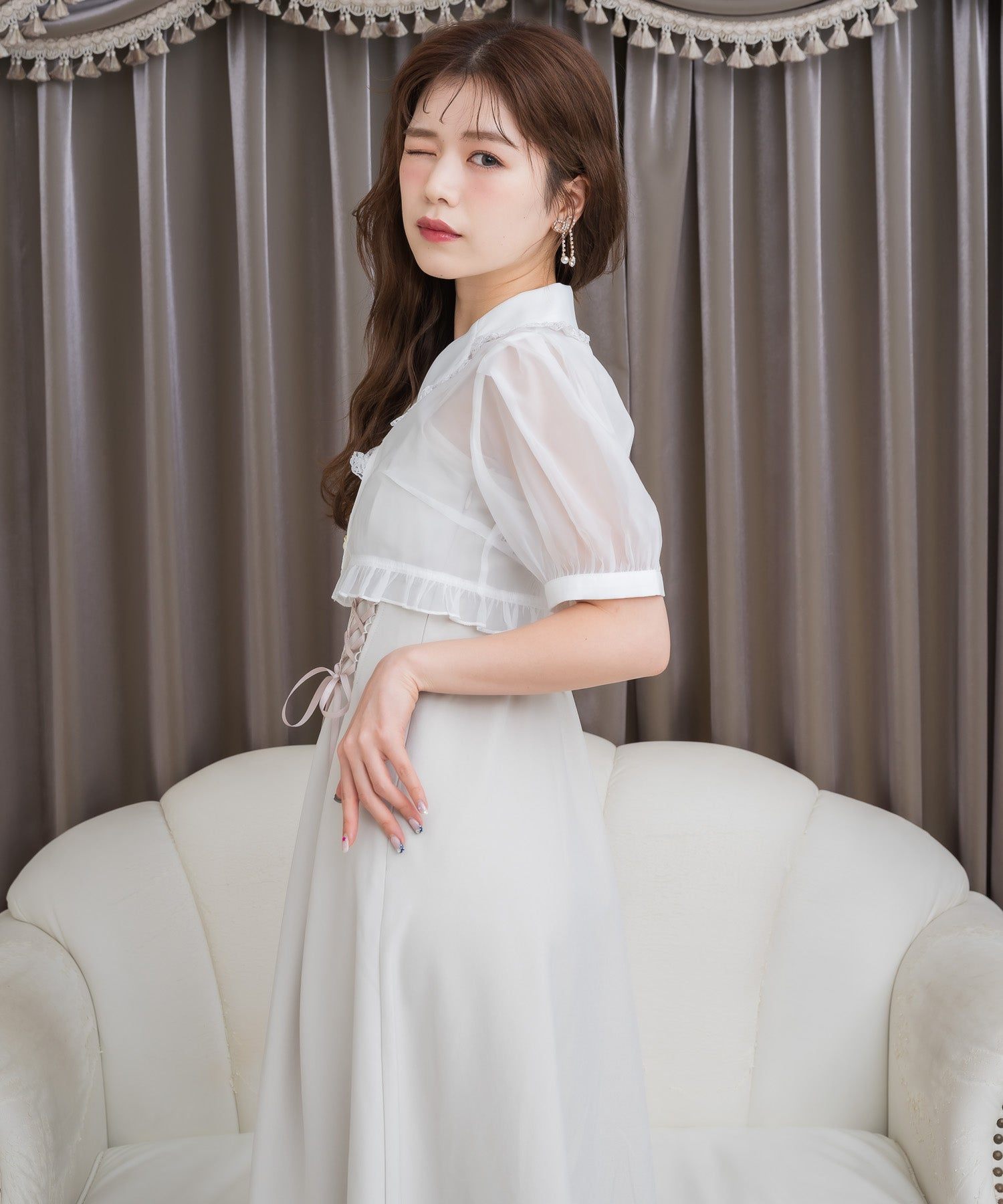 クチュールバイロジータ couture BY ROJITA テーラードシアーブラウス×キャミワンピースセット (ベージュ) ベージュ