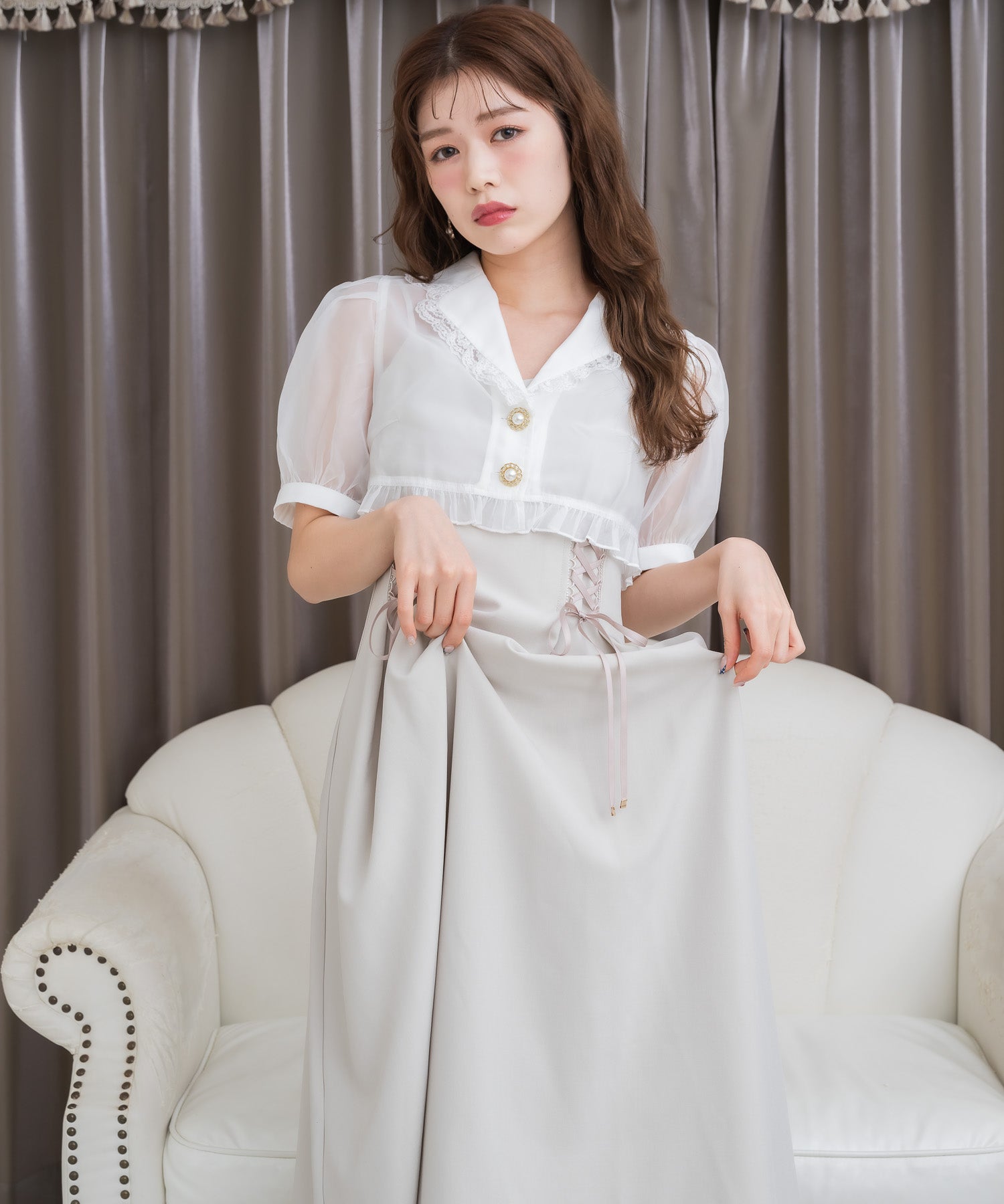 クチュールバイロジータ couture BY ROJITA テーラードシアーブラウス×キャミワンピースセット (ベージュ) ベージュ