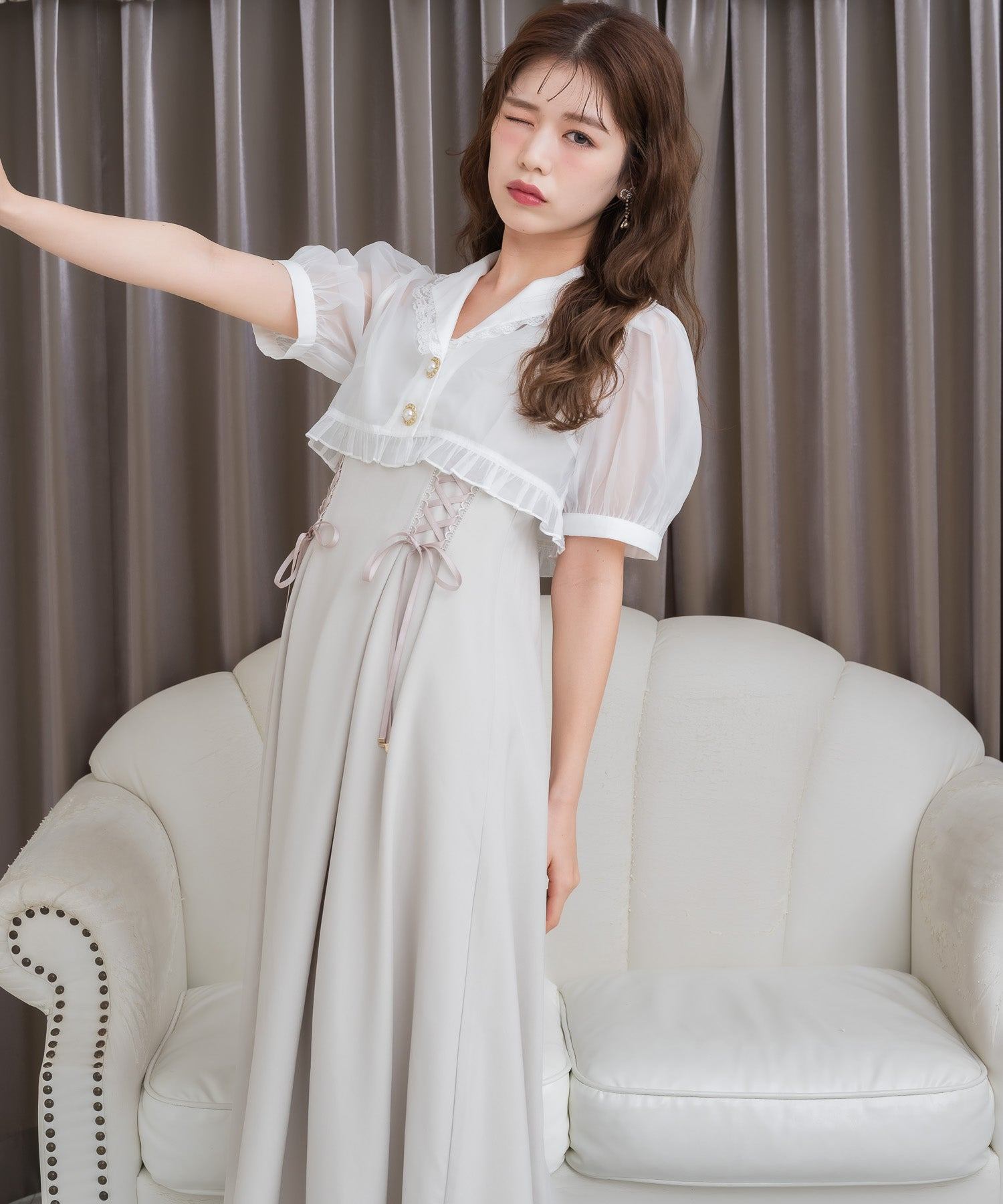 クチュールバイロジータ couture BY ROJITA テーラードシアーブラウス×キャミワンピースセット (ベージュ) ベージュ