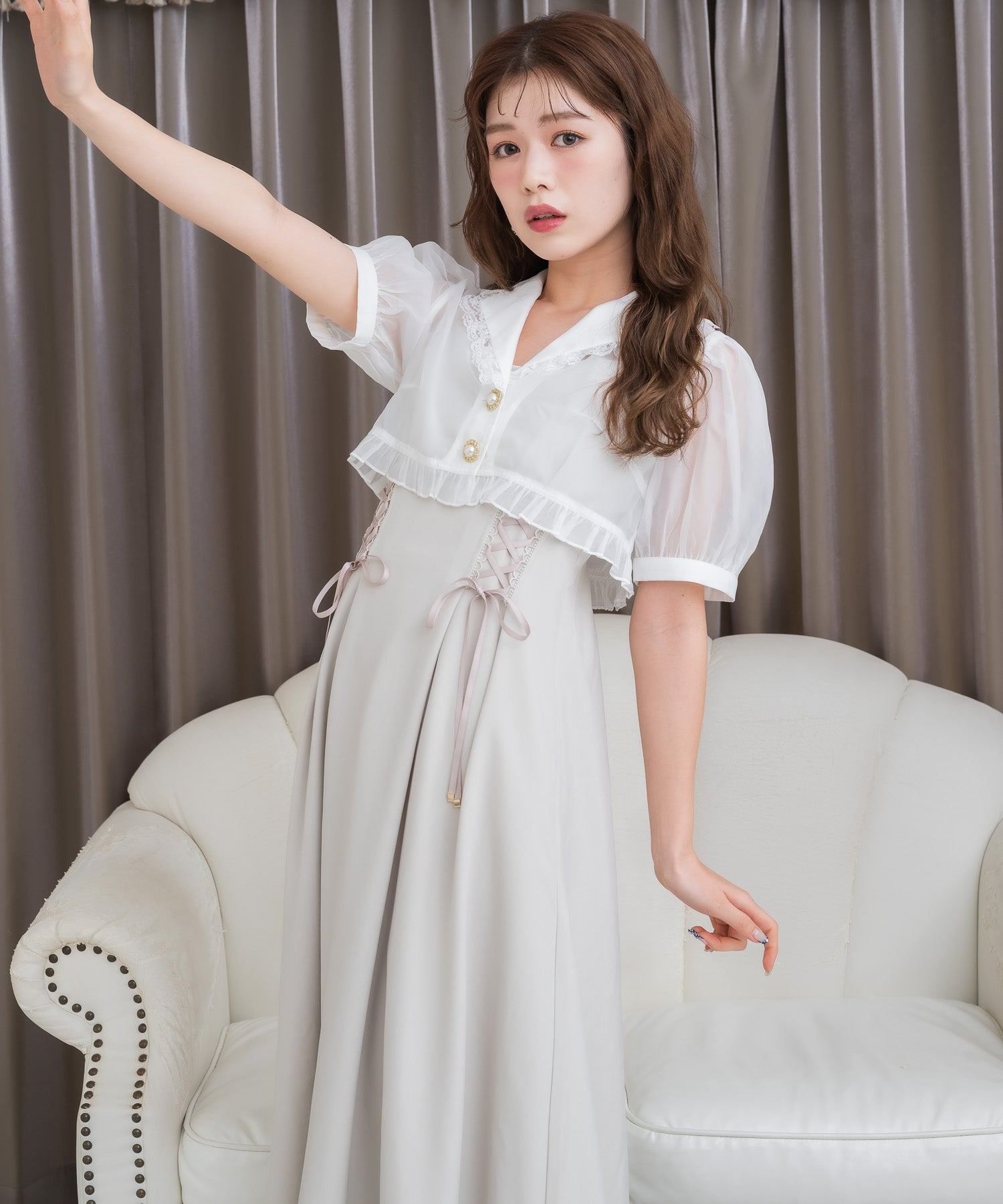 クチュールバイロジータ couture BY ROJITA テーラードシアーブラウス×キャミワンピースセット (ベージュ) ベージュ