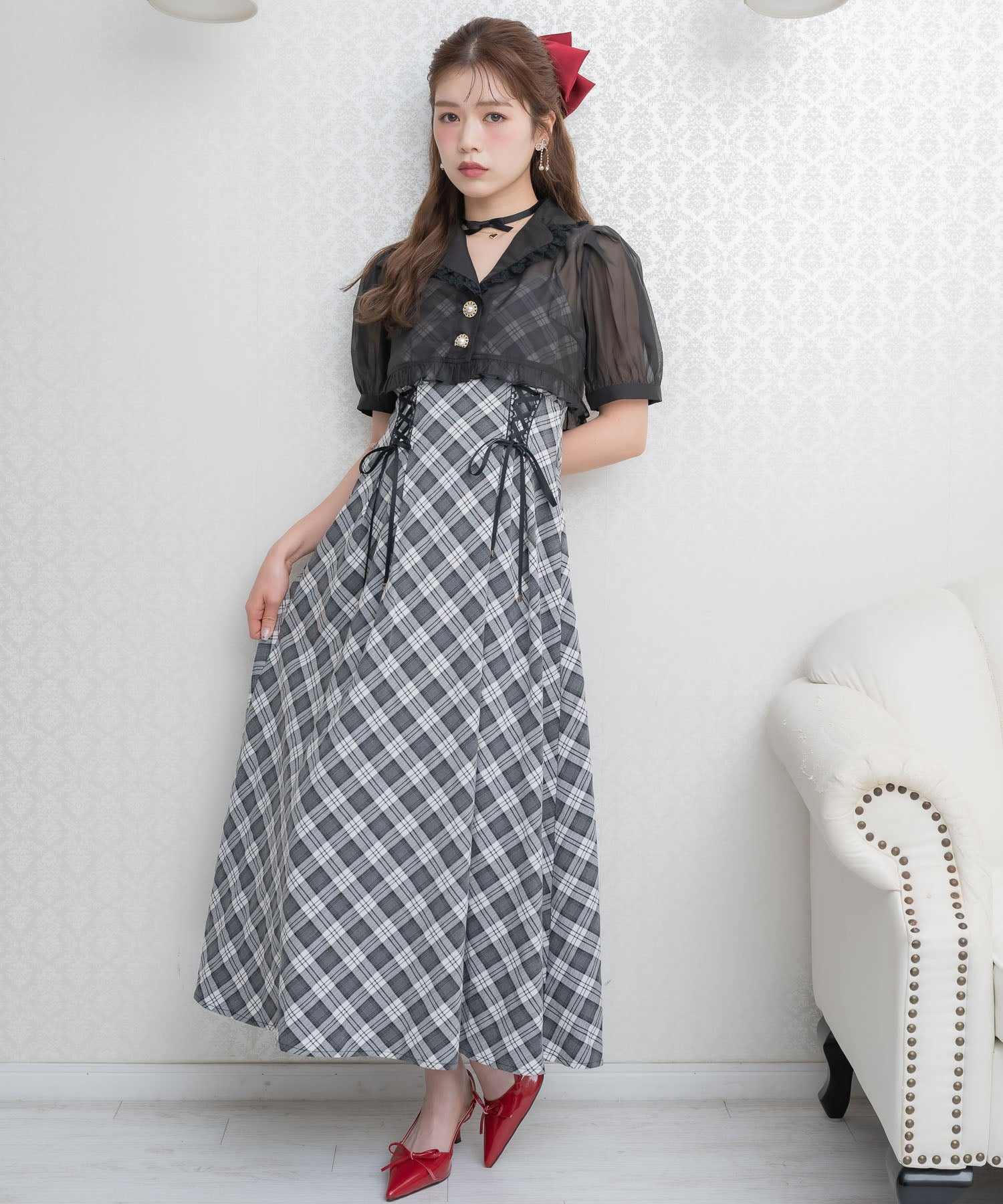 クチュールバイロジータ couture BY ROJITA テーラードシアーブラウス×キャミワンピースセット (チェック) チェック