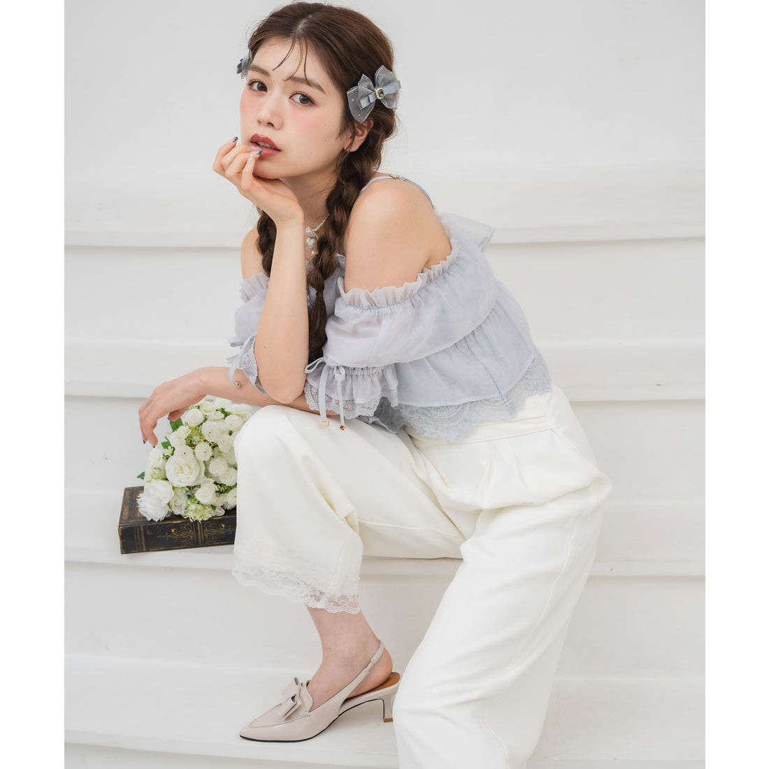 クチュールバイロジータ couture BY ROJITA ウエストデザインワイドパンツ (ホワイト) ホワイト