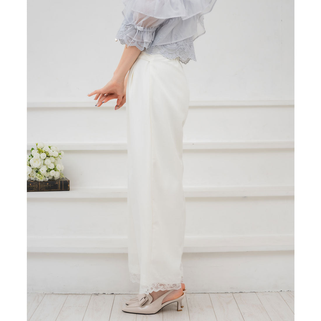 クチュールバイロジータ couture BY ROJITA ウエストデザインワイドパンツ (ホワイト) ホワイト