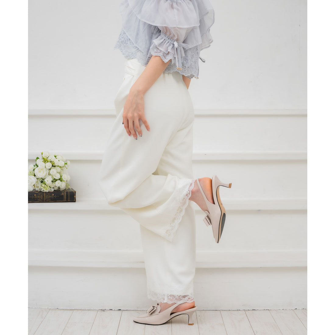 クチュールバイロジータ couture BY ROJITA ウエストデザインワイドパンツ (ホワイト) ホワイト