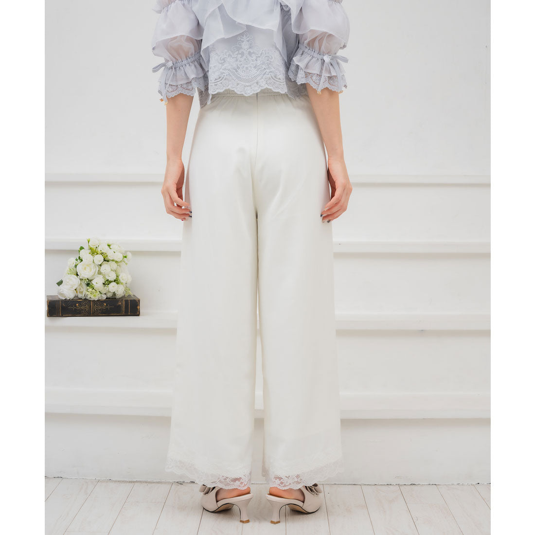 クチュールバイロジータ couture BY ROJITA ウエストデザインワイドパンツ (ホワイト) ホワイト