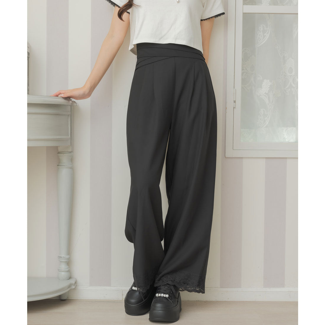 クチュールバイロジータ couture BY ROJITA ウエストデザインワイドパンツ (ブラック) ブラック