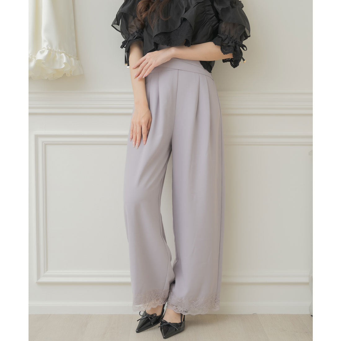 クチュールバイロジータ couture BY ROJITA ウエストデザインワイドパンツ (パープル) パープル