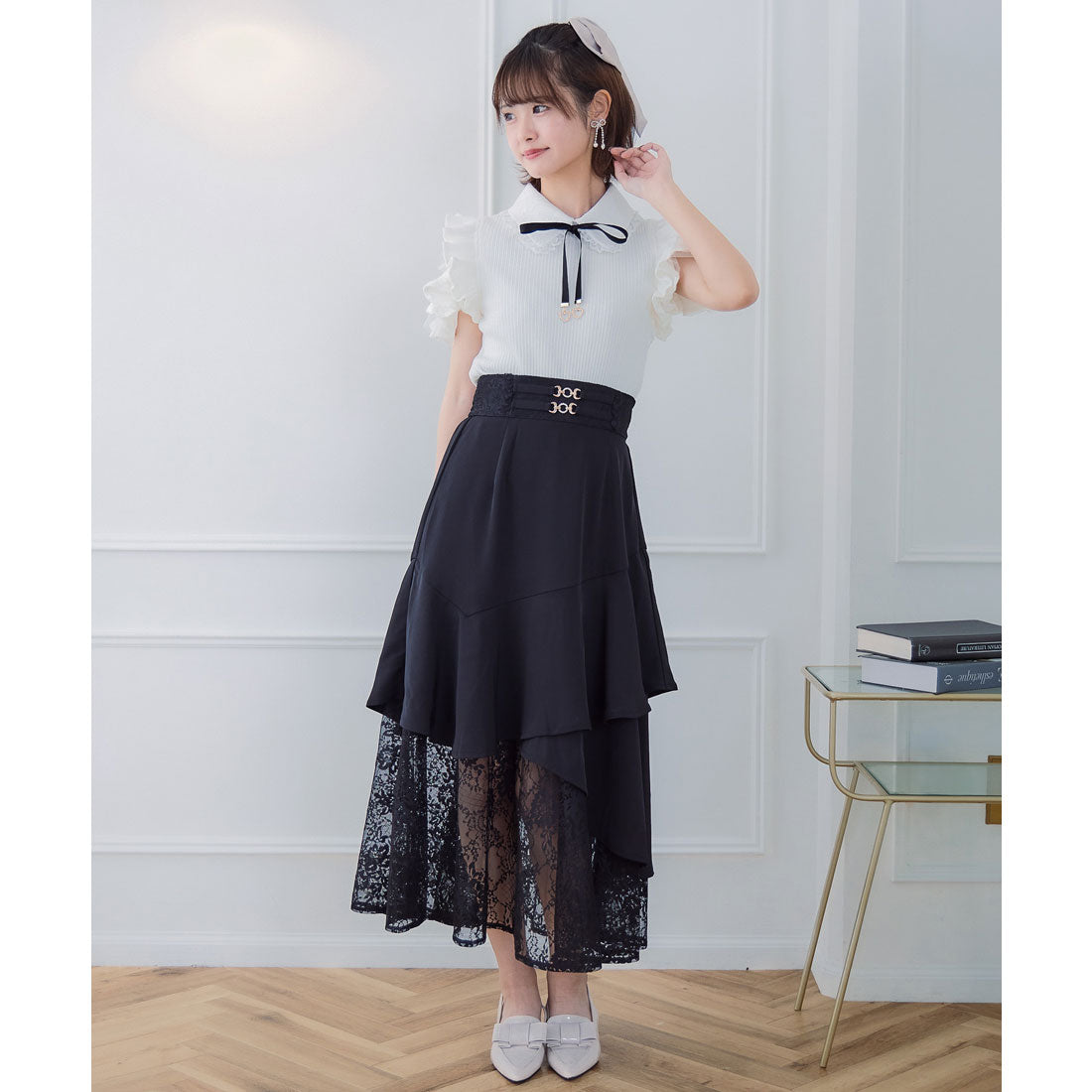 クチュールバイロジータ couture BY ROJITA ショルダーラッフルフリルトップス (ブラック) ブラック