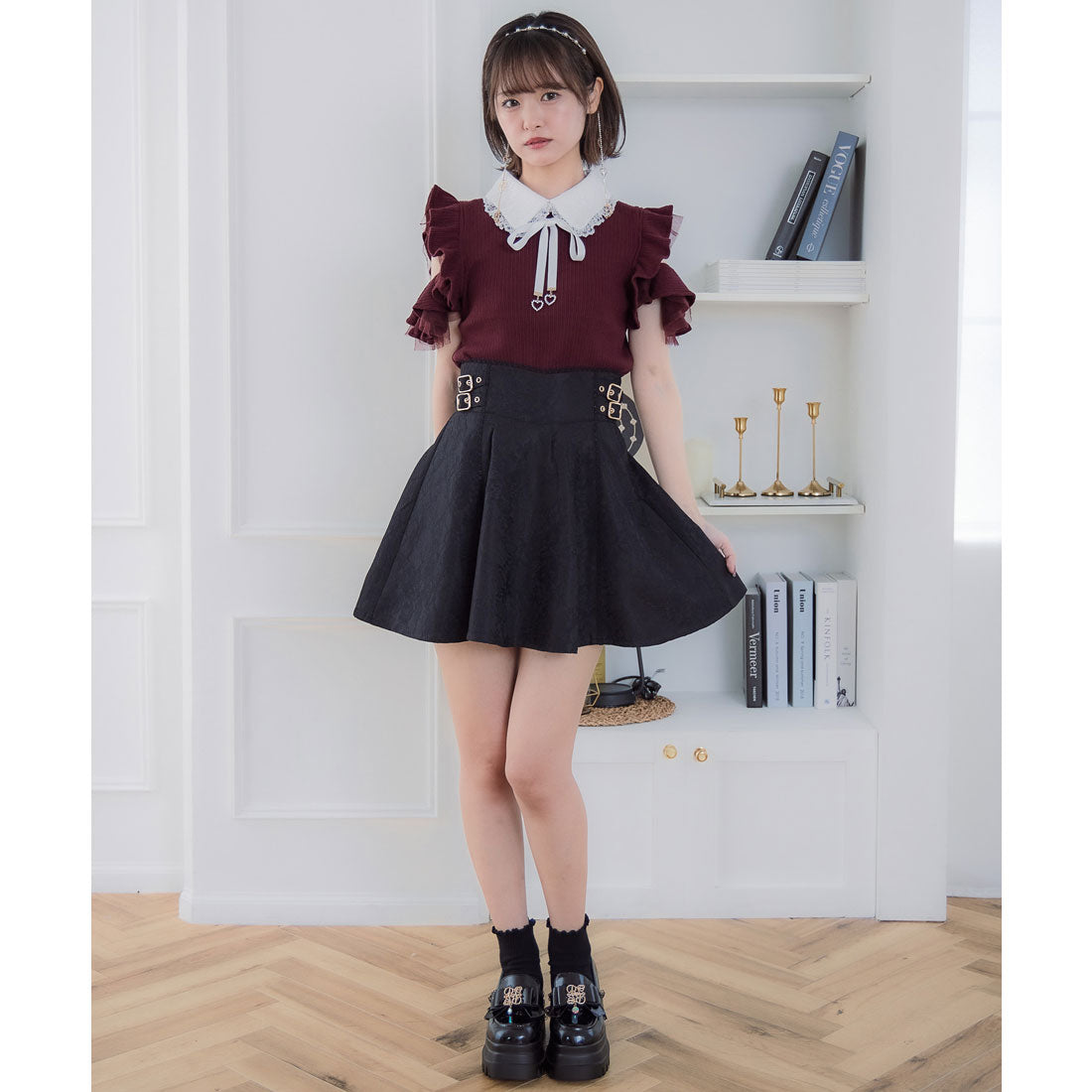 クチュールバイロジータ couture BY ROJITA ショルダーラッフルフリルトップス (ブラック) ブラック