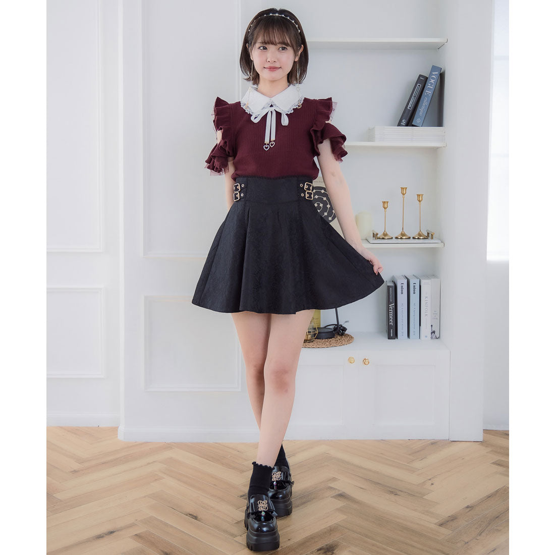 クチュールバイロジータ couture BY ROJITA ショルダーラッフルフリルトップス (ブラック) ブラック