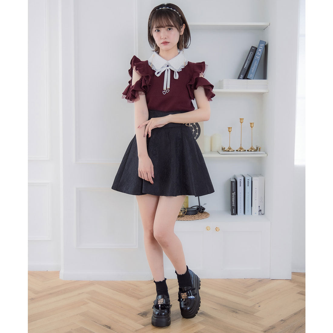 クチュールバイロジータ couture BY ROJITA ショルダーラッフルフリルトップス (ブラック) ブラック