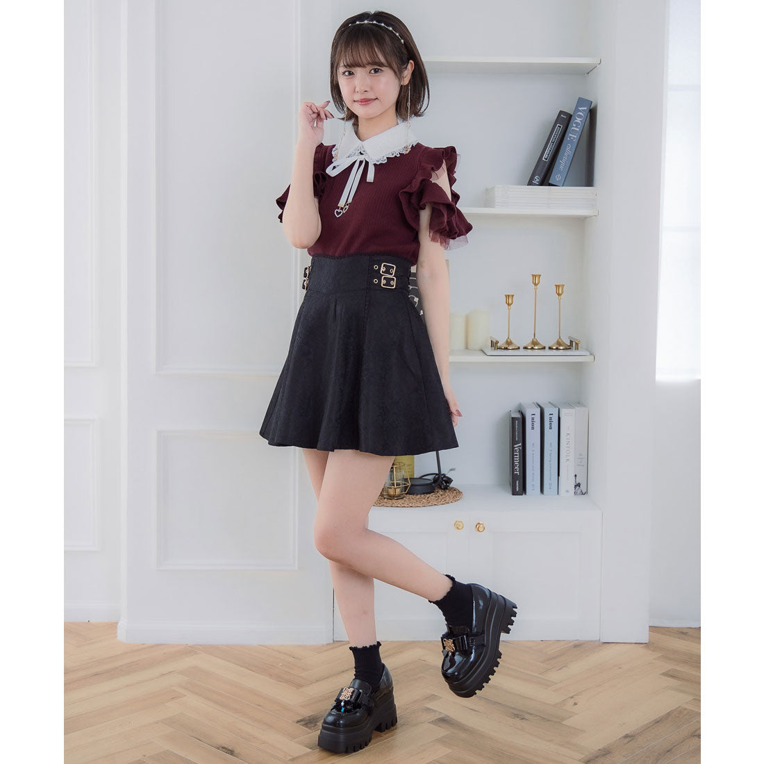 クチュールバイロジータ couture BY ROJITA ショルダーラッフルフリルトップス (ブラック) ブラック