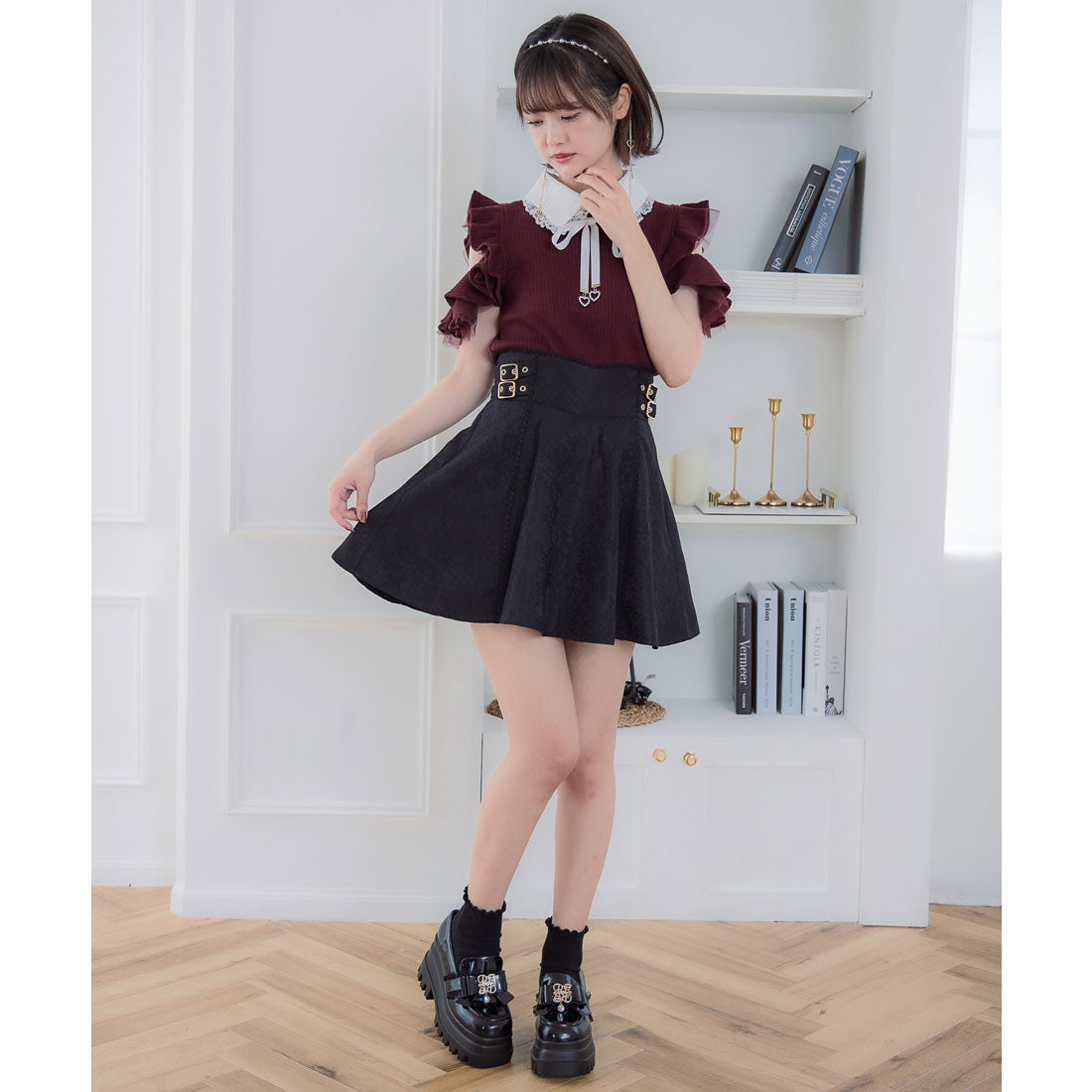 クチュールバイロジータ couture BY ROJITA ショルダーラッフルフリルトップス (ブラック) ブラック