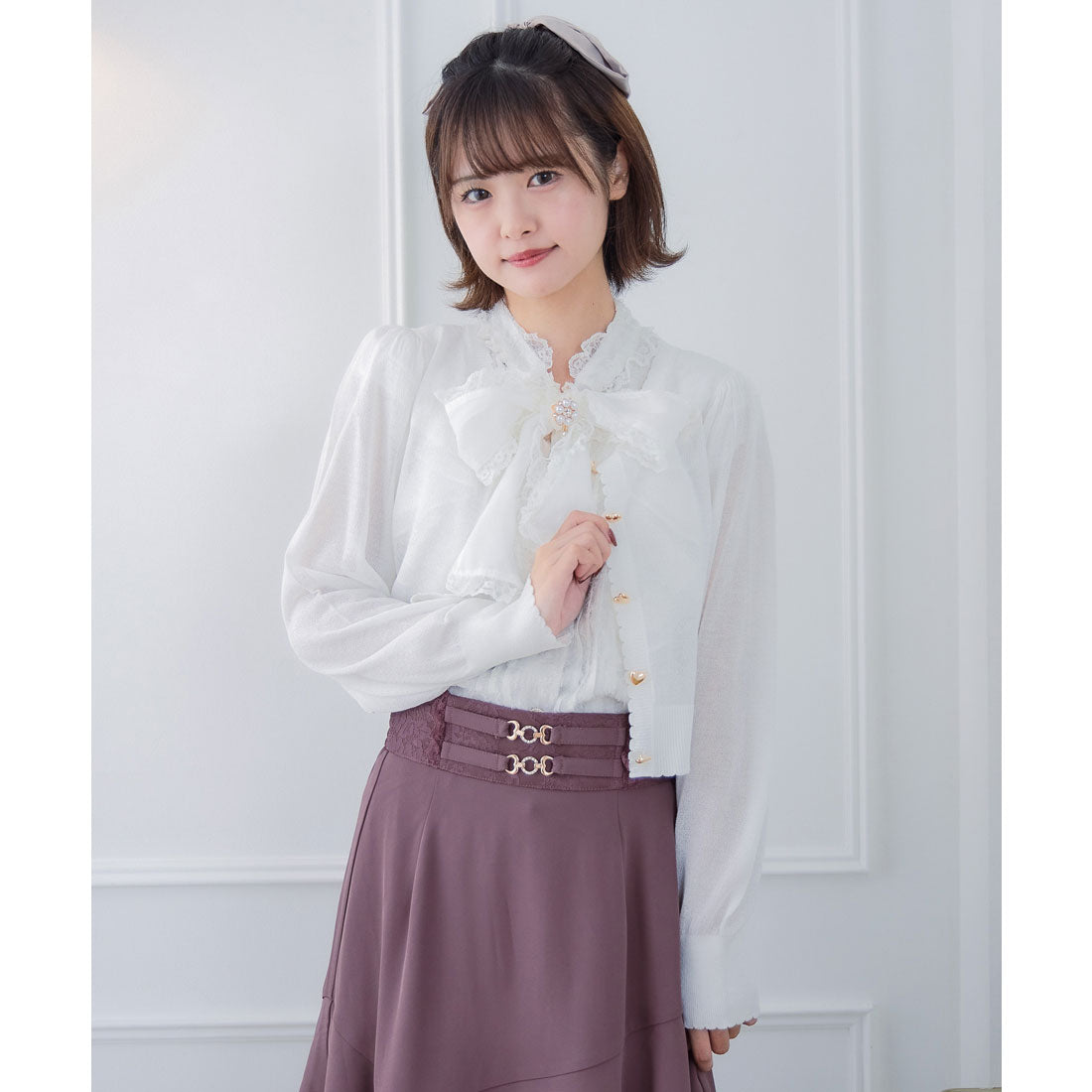 クチュールバイロジータ couture BY ROJITA ハート釦シアーニットカーデ (ピンク) ピンク