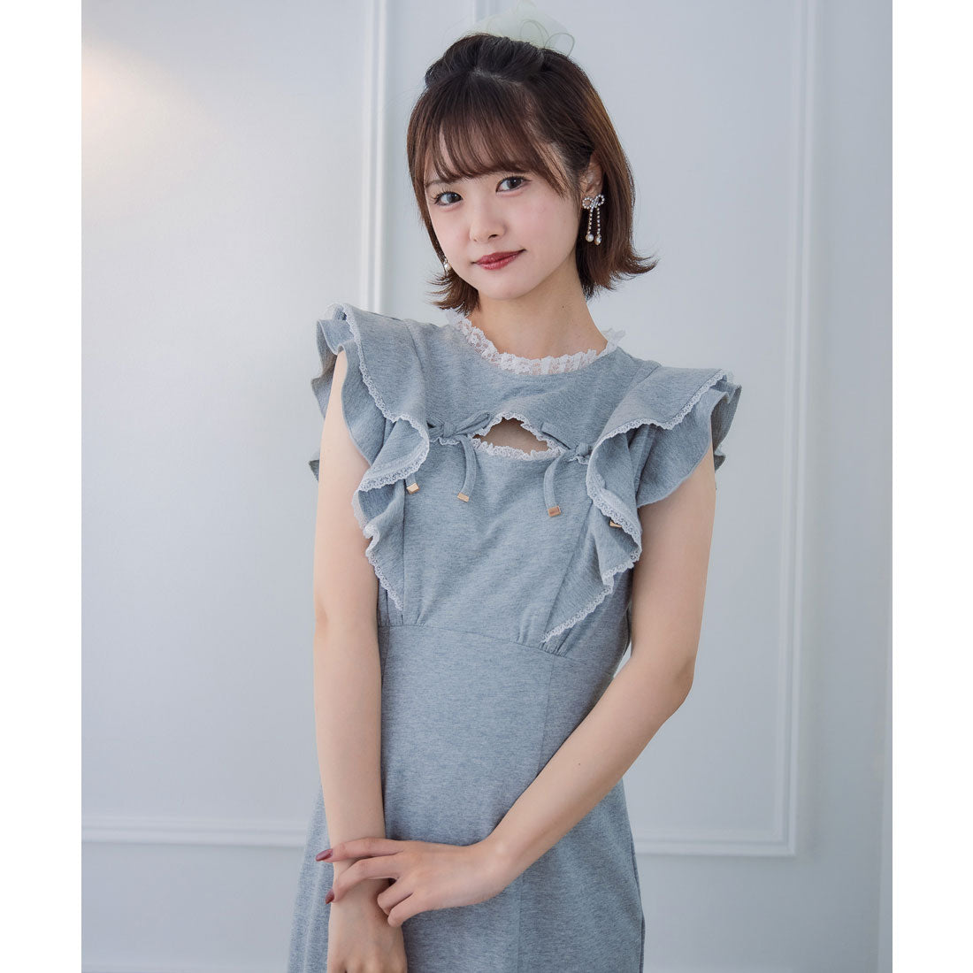 クチュールバイロジータ couture BY ROJITA 肩フリルスウエットロングワンピース (グレー) グレー